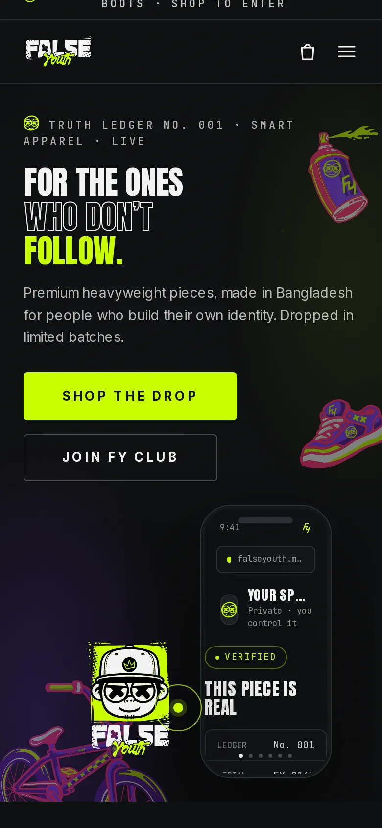 A False Youth wearer page opened by tapping the chip